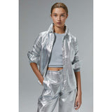 Culotte Metallic Linen Pants - New Silver