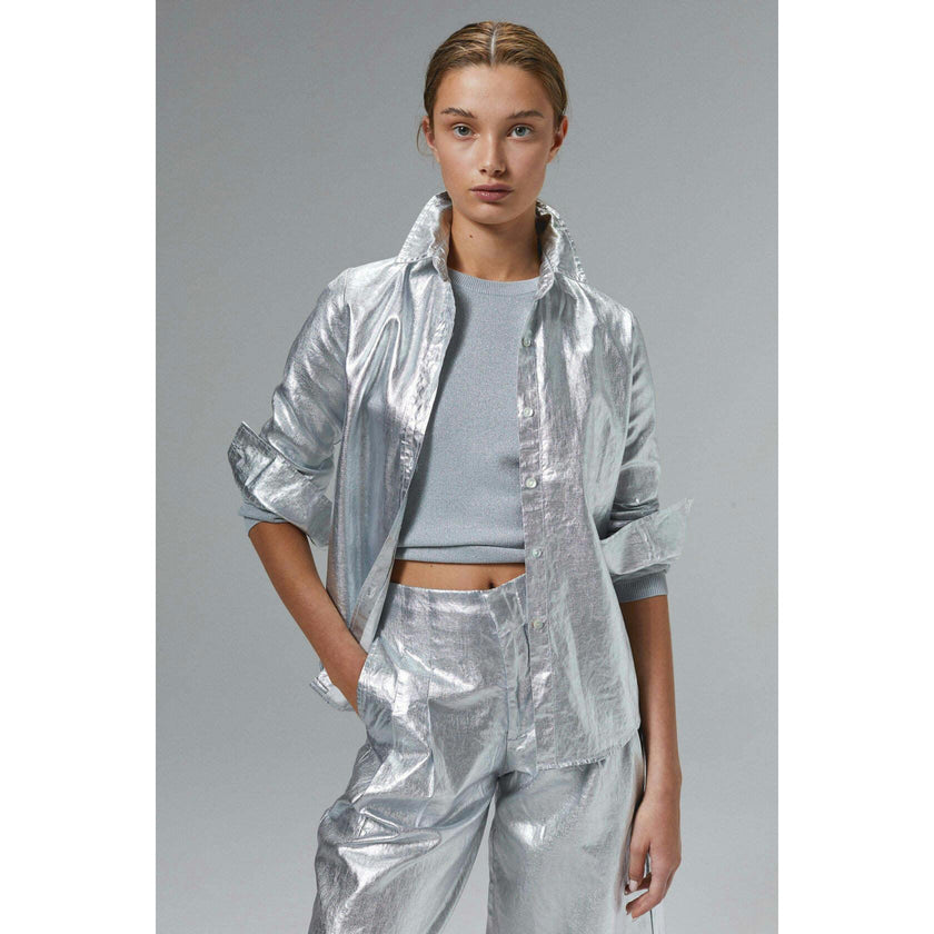 Culotte Metallic Linen Pants - New Silver