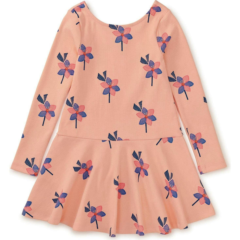 Floral Print Ribbed Drop Waist Skater Dress, Yellow