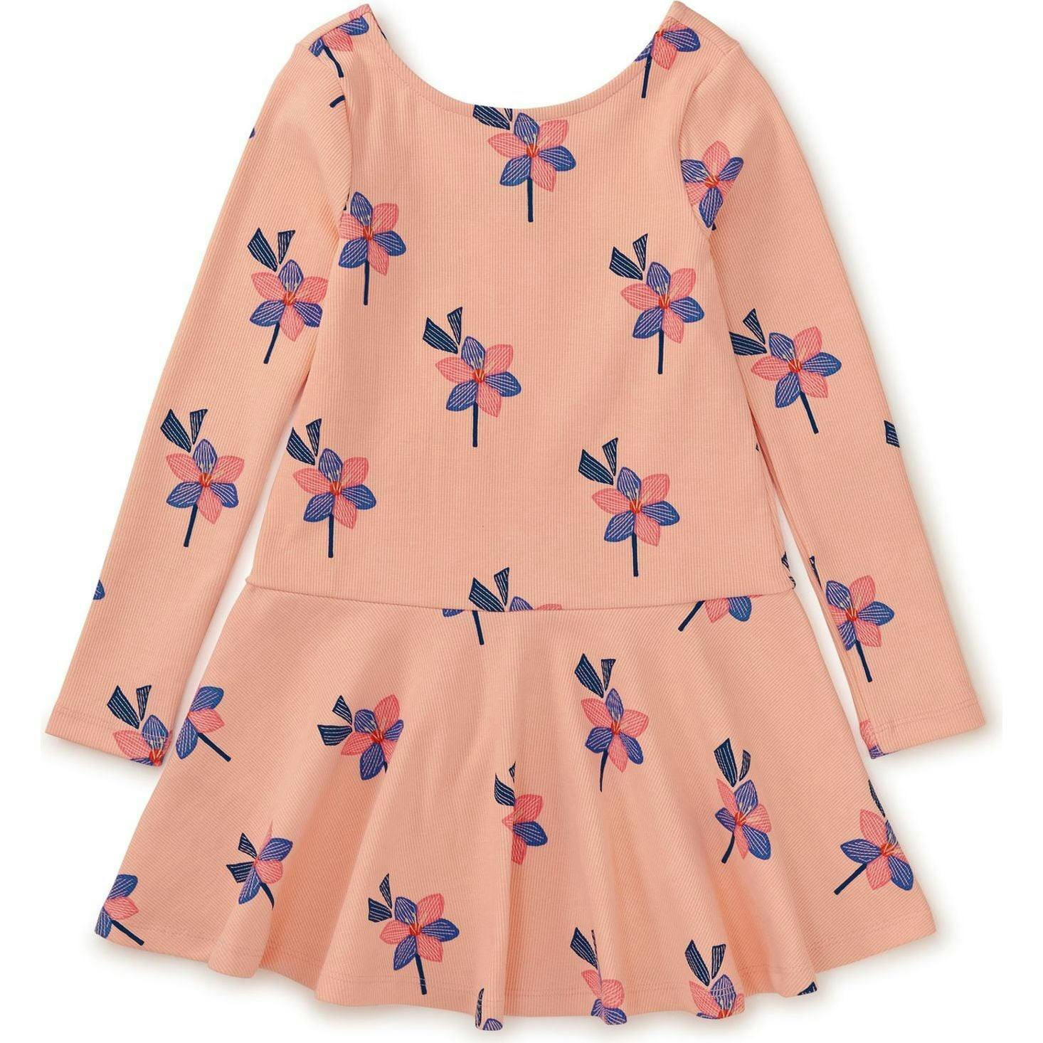 Floral Print Ribbed Drop Waist Skater Dress, Yellow