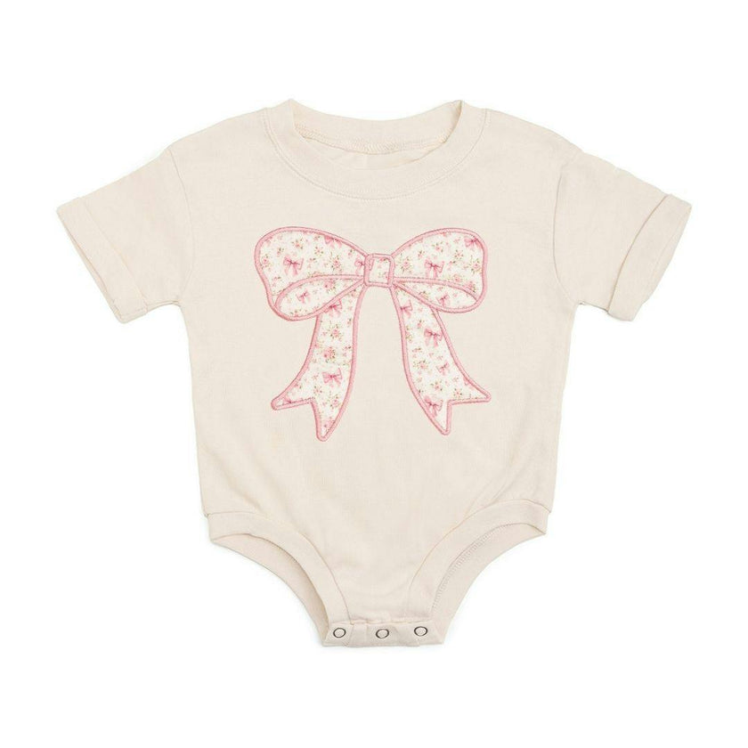 Ditsy Floral Bow Patch Short Sleeve Romper