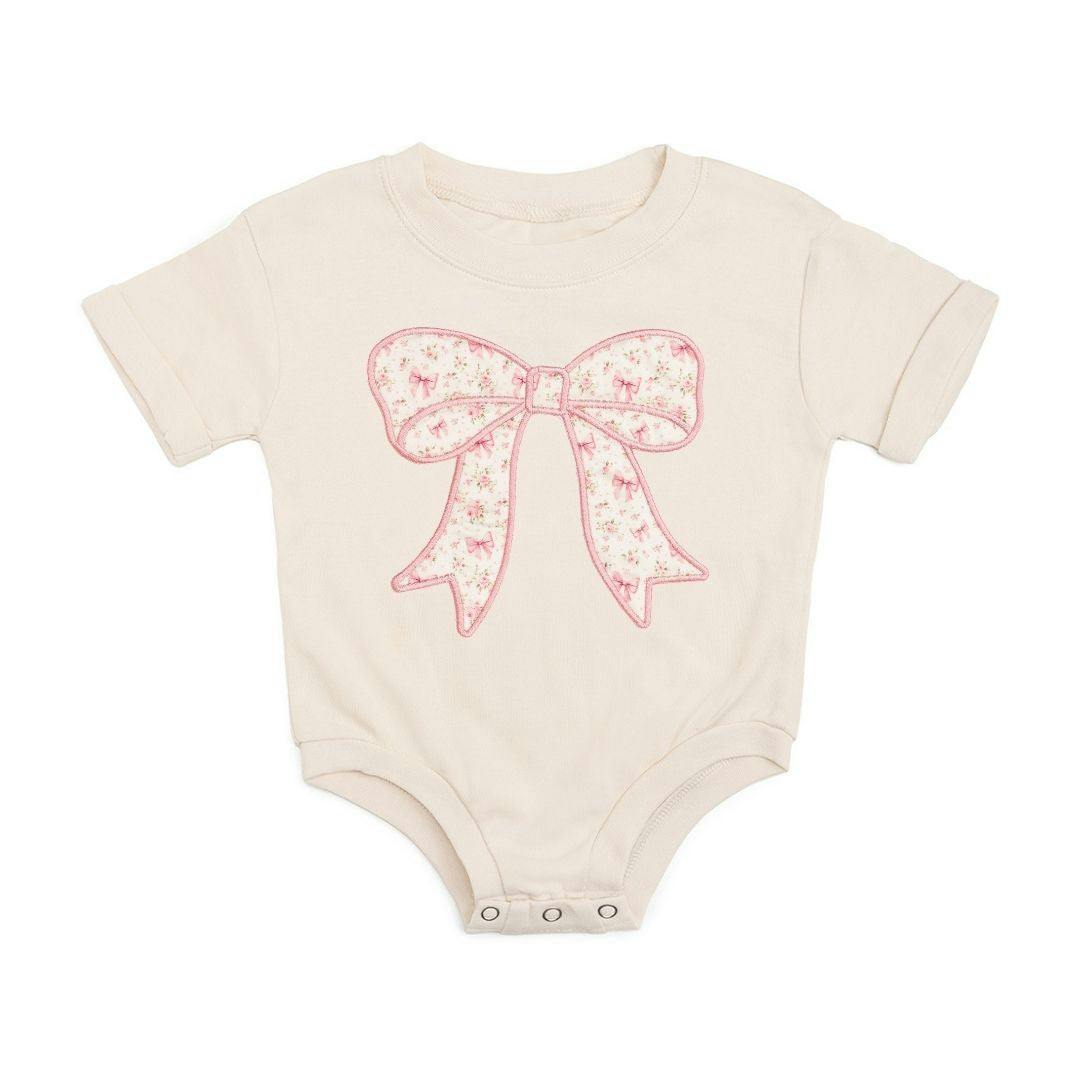 Ditsy Floral Bow Patch Short Sleeve Romper