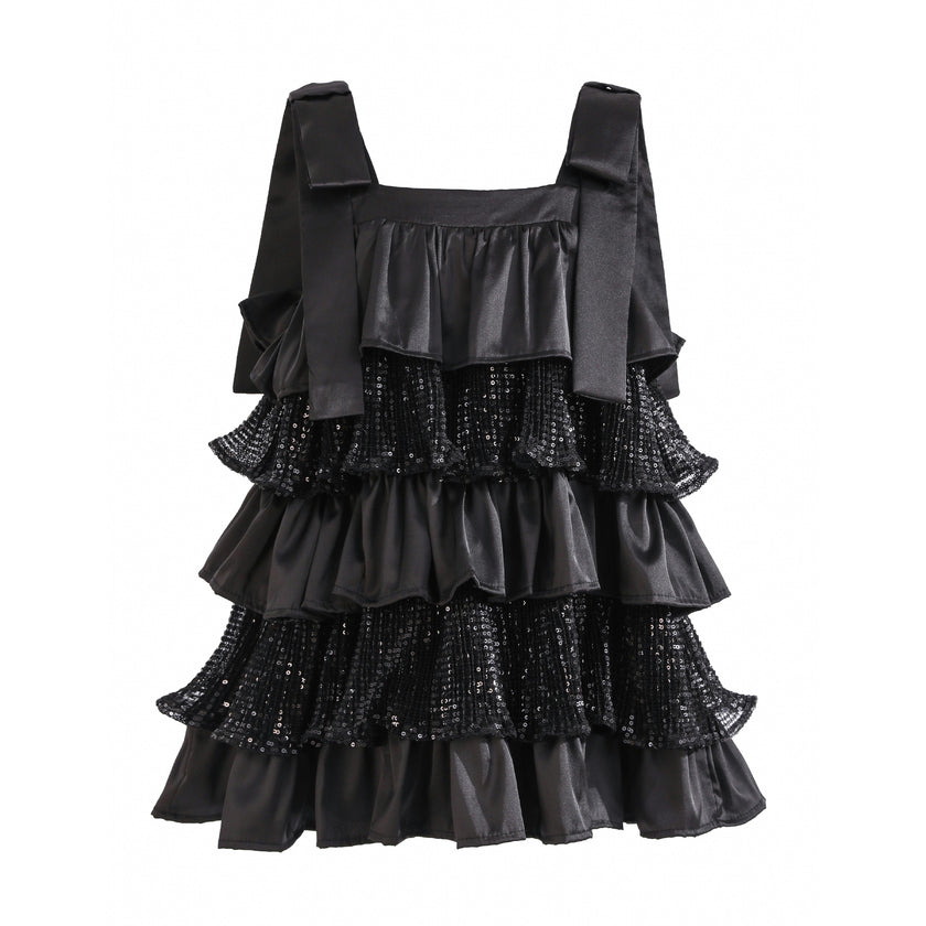 Black Bellamy Ruffle Sequin Dress