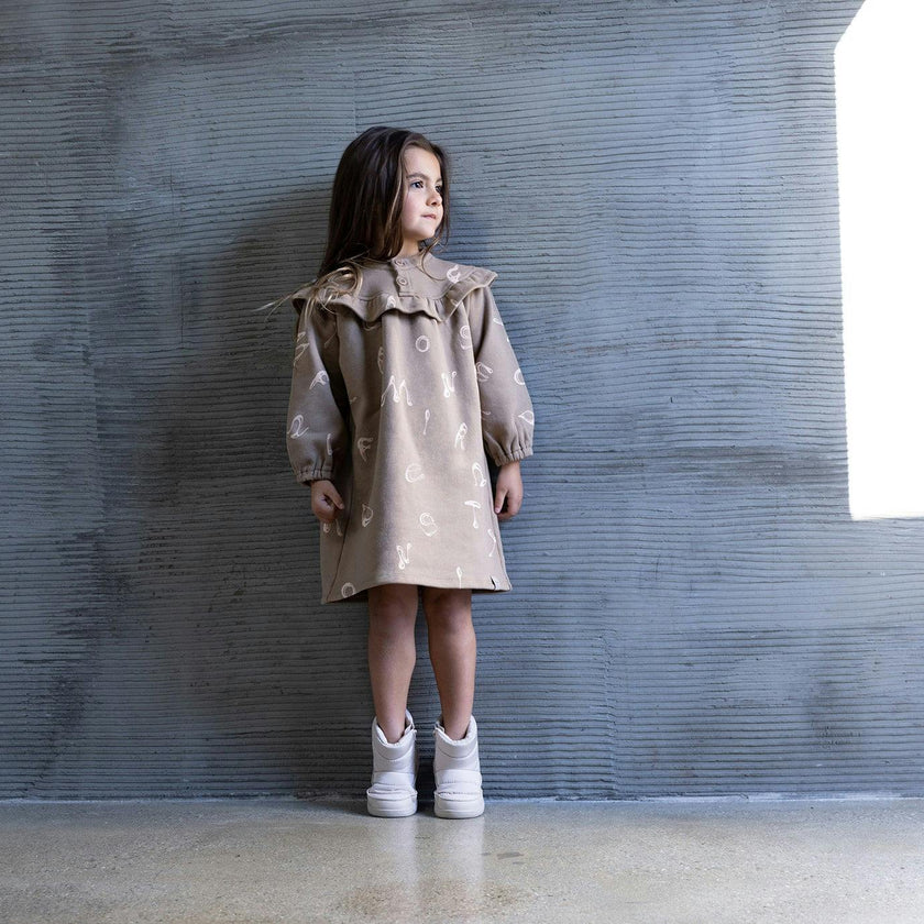 Girls Terry Dress With Ruffled Yolk