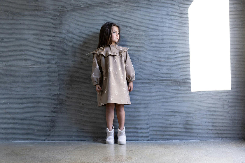 Girls Terry Dress With Ruffled Yolk