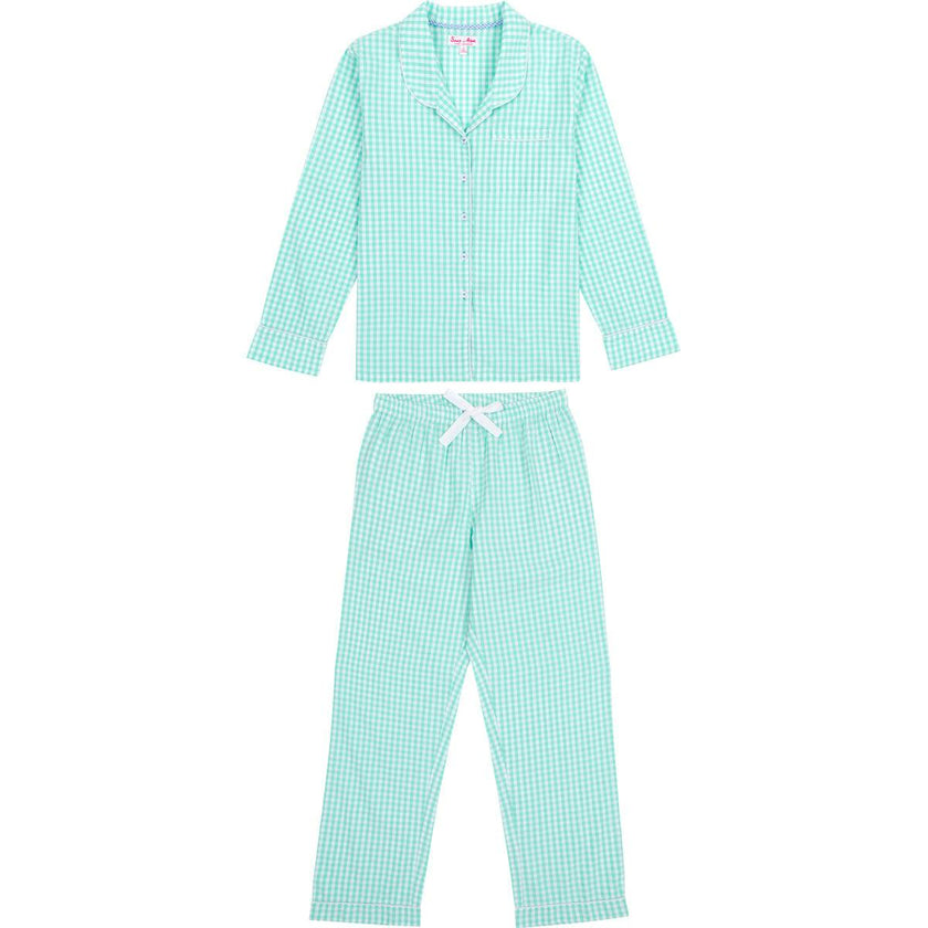 Women's Hepburn Gingham Mint Long PJ Set - Organic Cotton Poplin