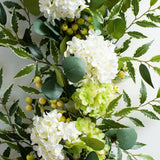 White & Green Hydrangea with Cream Berry Artificial All Seasons Greenery Mantle Garland and Table Runner