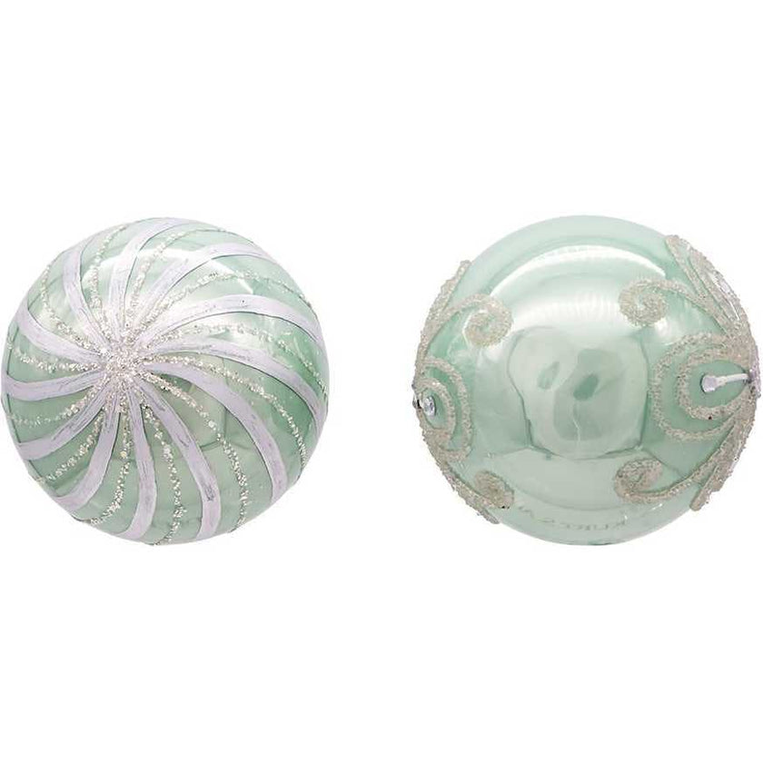 80MM Silver and Pale Aqua Embellished Ball Ornaments