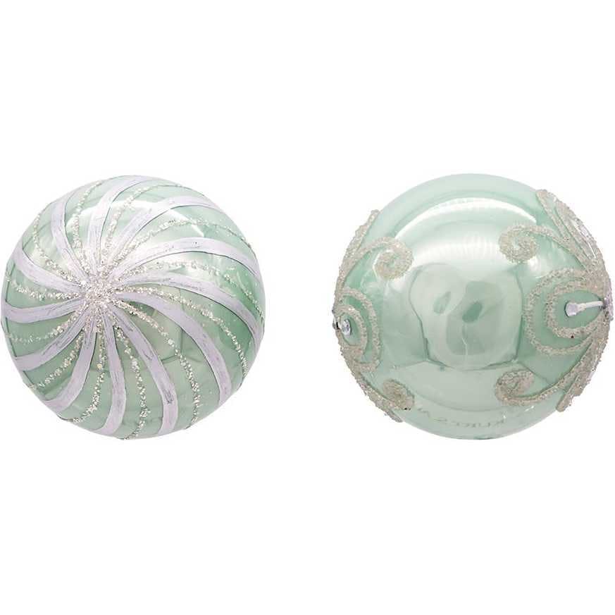 80MM Silver and Pale Aqua Embellished Ball Ornaments
