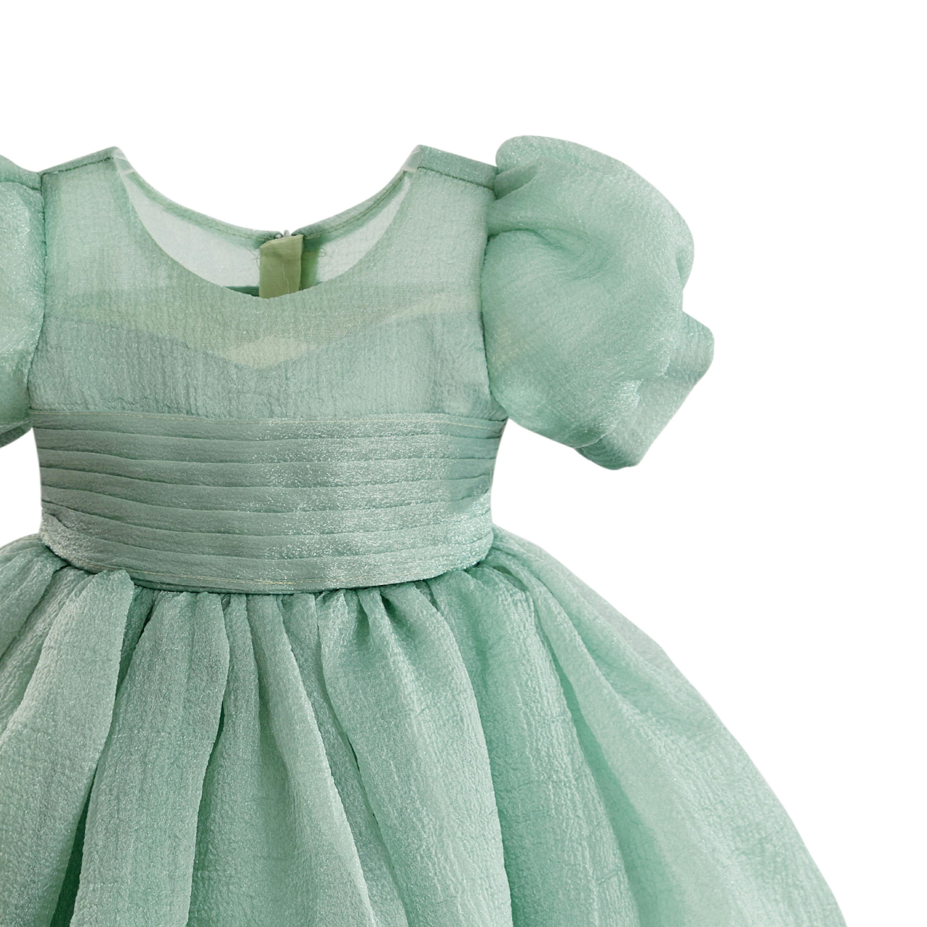Light Green Brixton Puff-Sleeve Party Dress