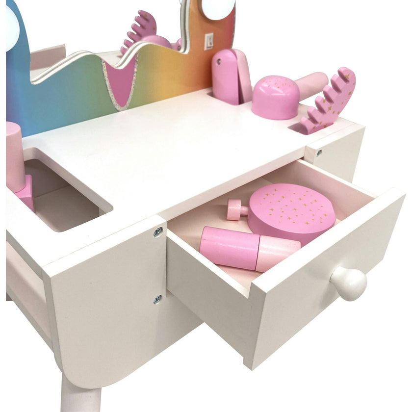 Colorful Butterfly-Shaped Tabletop Vanity with LED-Illuminated Mirror and Accessory Set