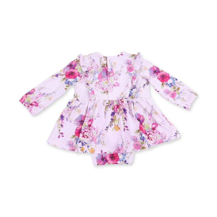 Dahlia Floral - Long Sleeve Ruffle Bodysuit Dress