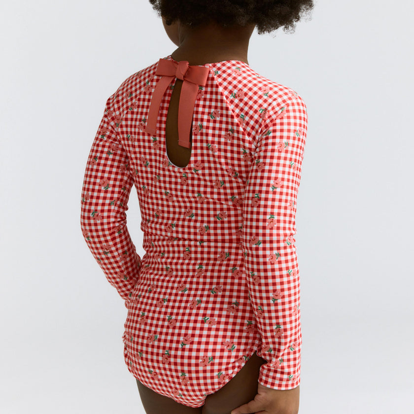 girls cranberry gingham rashguard one piece