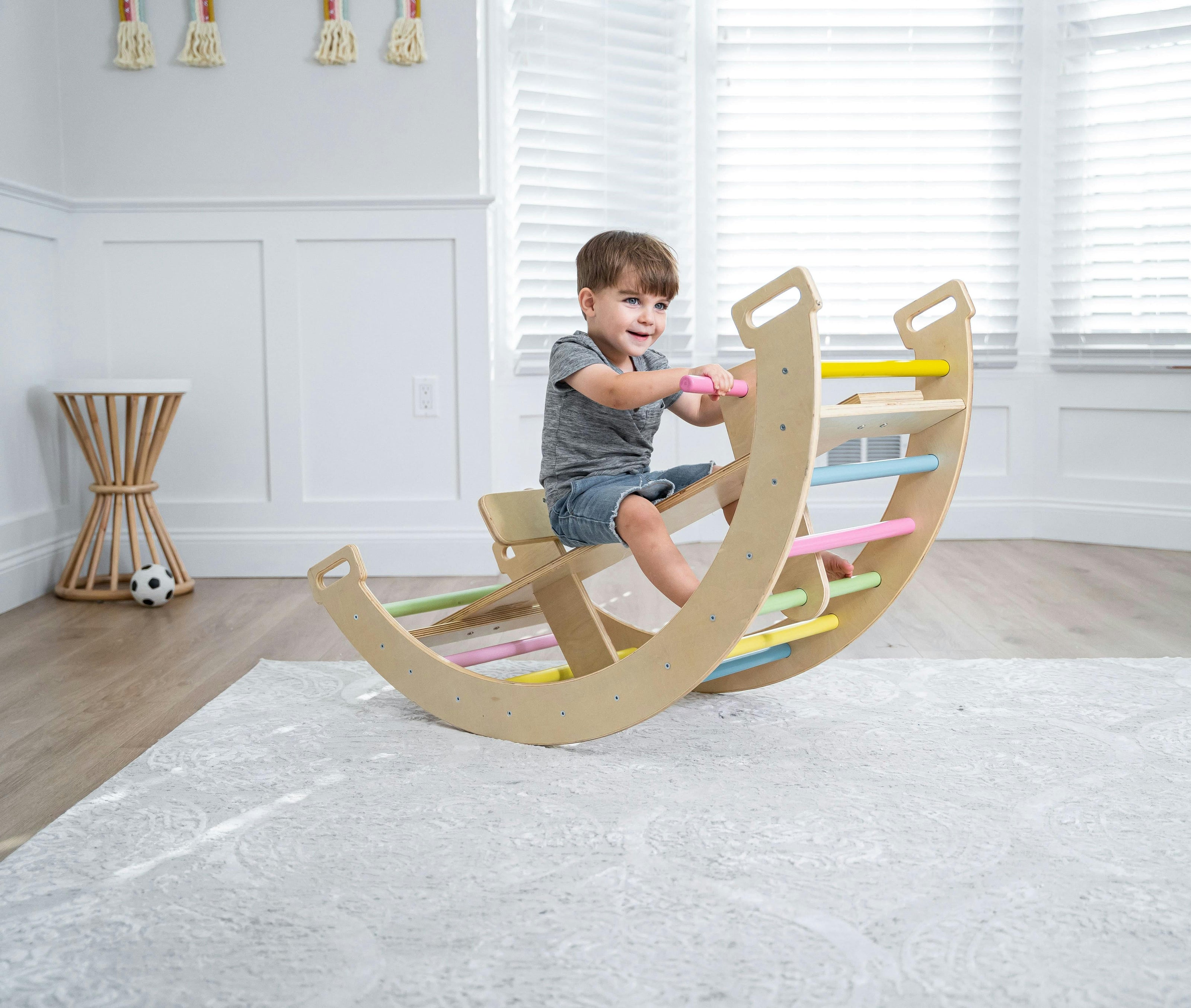 Bailis | 3-in-1 Wooden Climbing Arch, Rocker and Seesaw for Toddlers