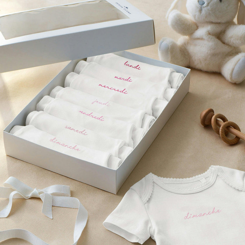Baby's Pima Short Sleeve Onesie Set in French Lessons Pink