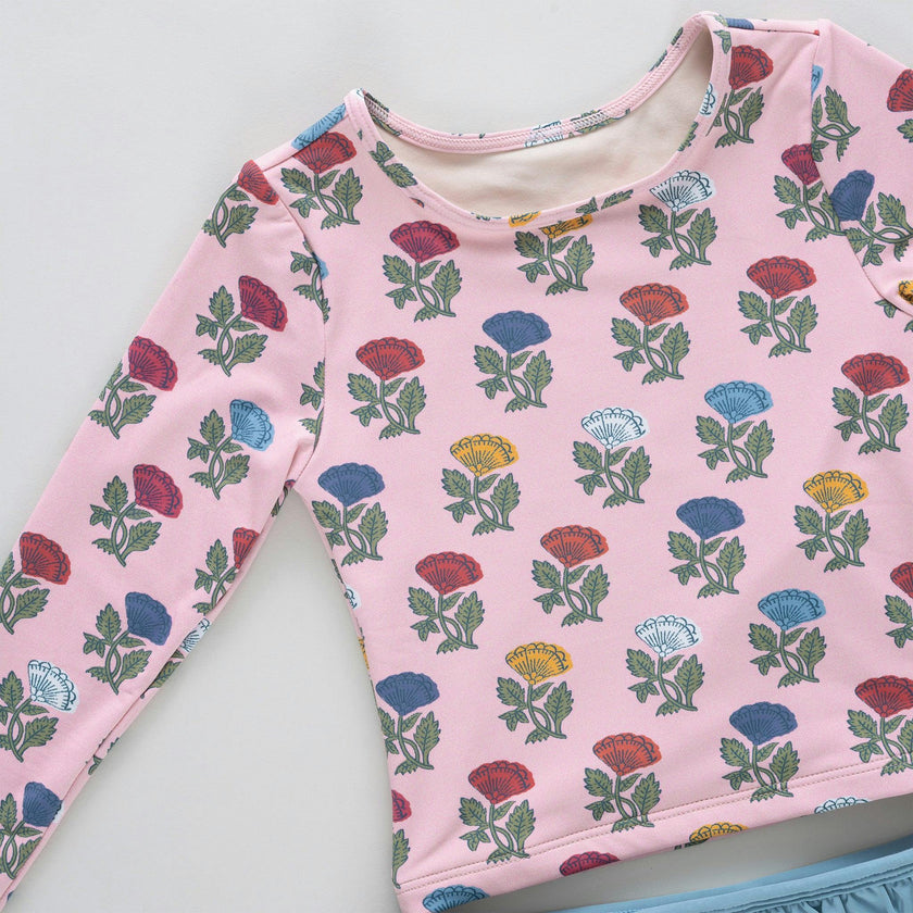 Girls Rash Guard Set - Multi Flower Drop