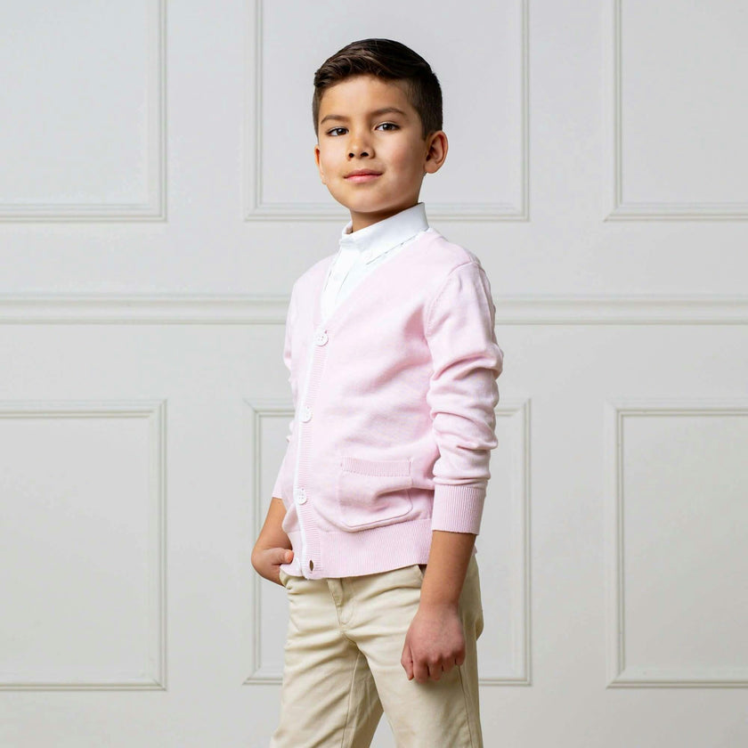 Organic Long Sleeve Tipped Cardigan Sweater, Pink