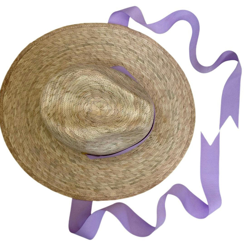 Zinnia Sun Hat for Little Girls (Age 4-10) - Long Lilac Grosgrain Ribbon