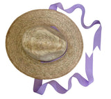 Zinnia Sun Hat for Little Girls (Age 4-10) - Long Lilac Grosgrain Ribbon