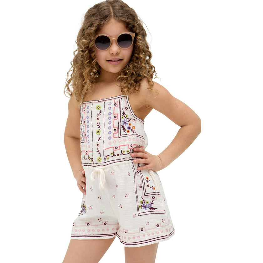 Sailor Necktie All Over Embroidered Romper