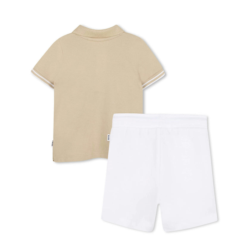 Beige & White Polo Set
