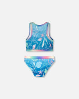 Two-Piece Swimsuit Blue Shell Print