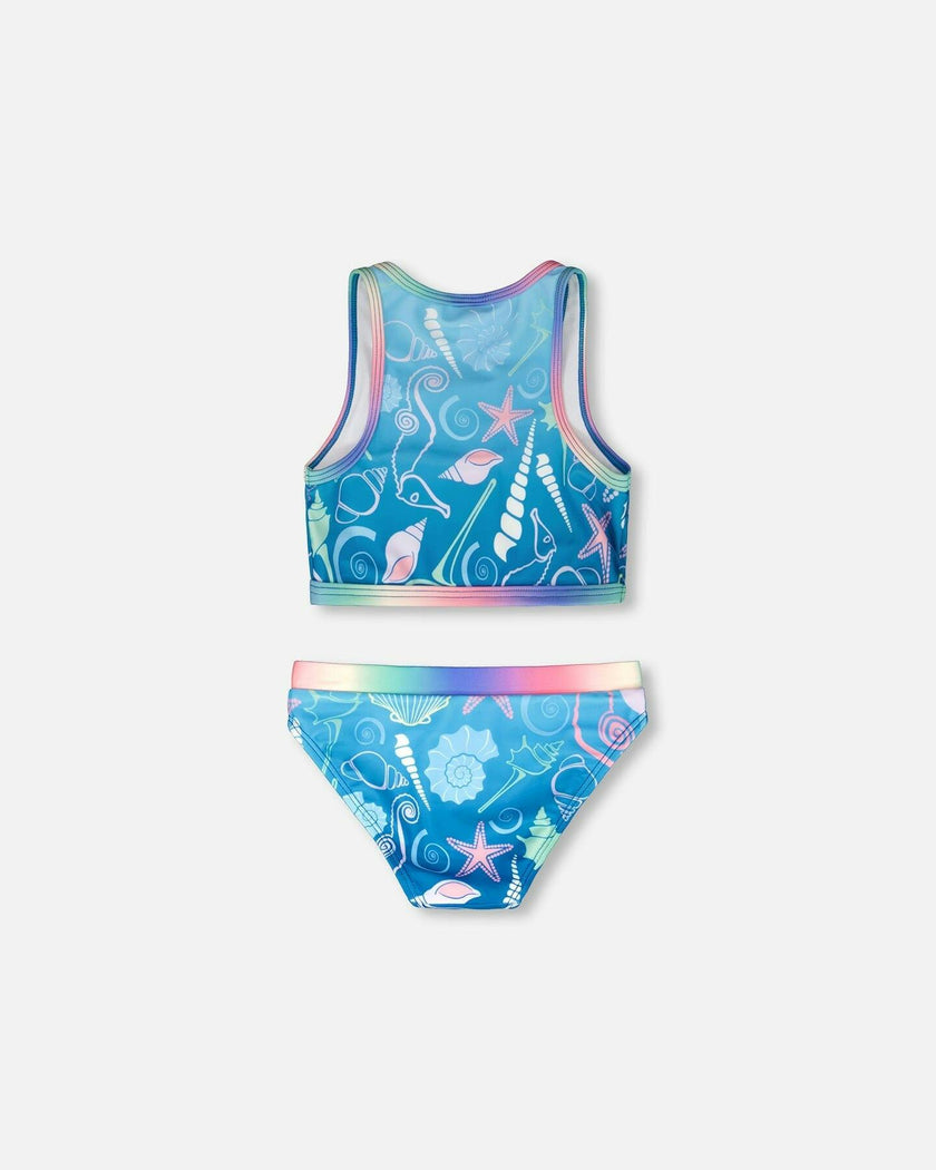 Two-Piece Swimsuit Blue Shell Print