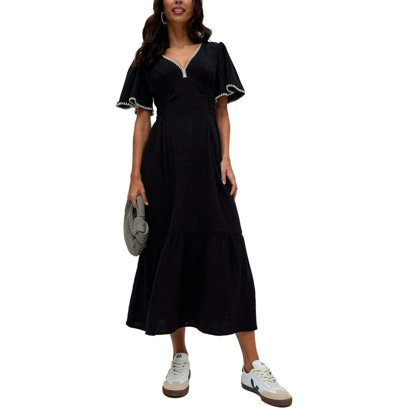 Delilah V-Neck Front Tie Midi Dress