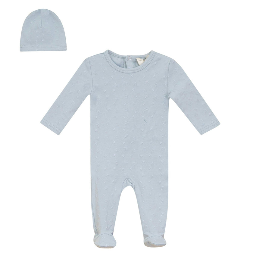Puff Print Snap Front Cotton Romper and Hat Two Piece Set