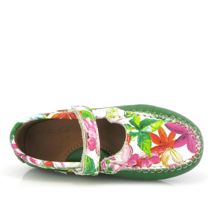 Mary Jane Moccasins, Green Printed Leather