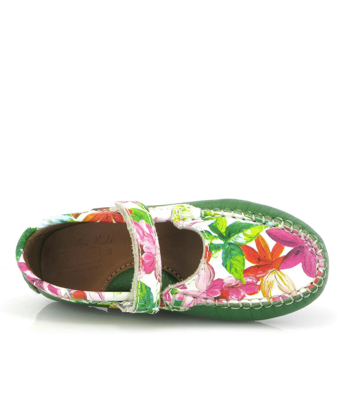 Mary Jane Moccasins, Green Printed Leather