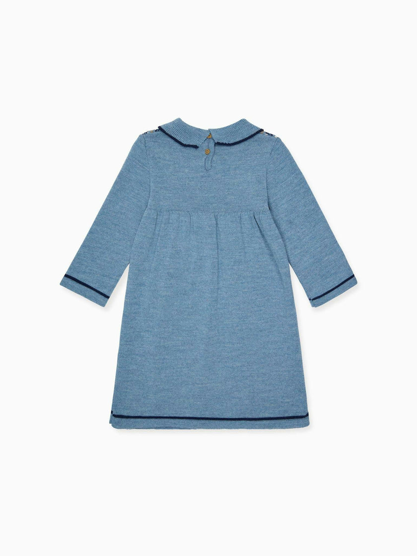 Slate Blue Aldara Merino Fair Isle Girl Knitted Dress