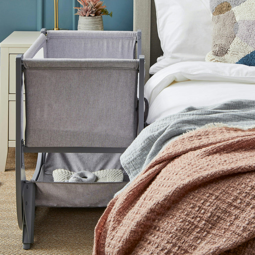 Shnuggle Air Lite Bedside Bassinet | Infant Crib | Height Adjustable Baby Bed with Mattress + 1 Waterproof + 2 White Sheets