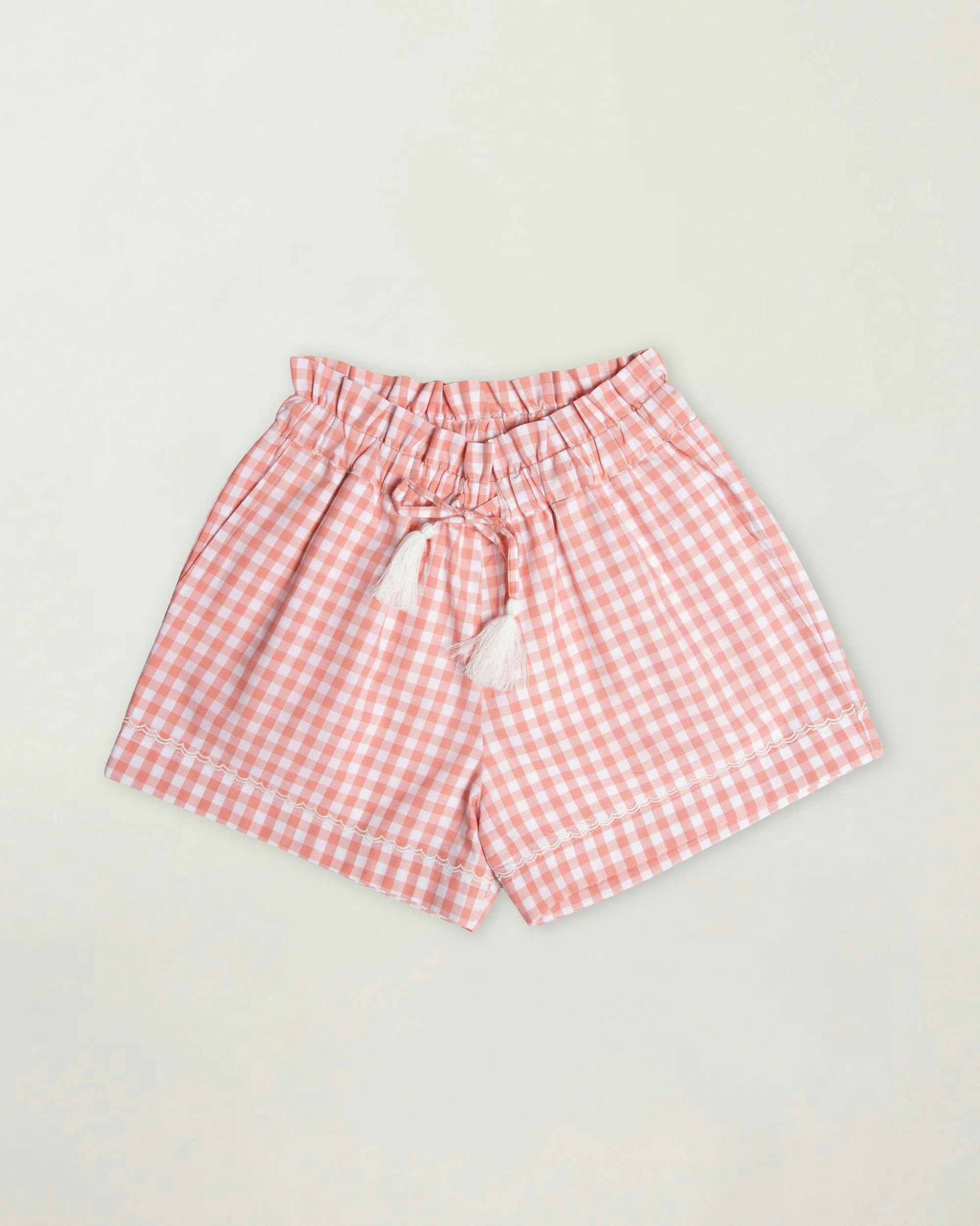Roman Cotton Gingham Check Short - Peony