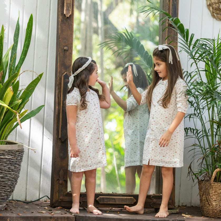 Clipdot Floral Peter Pan Collar 3/4 Sleeve Dress