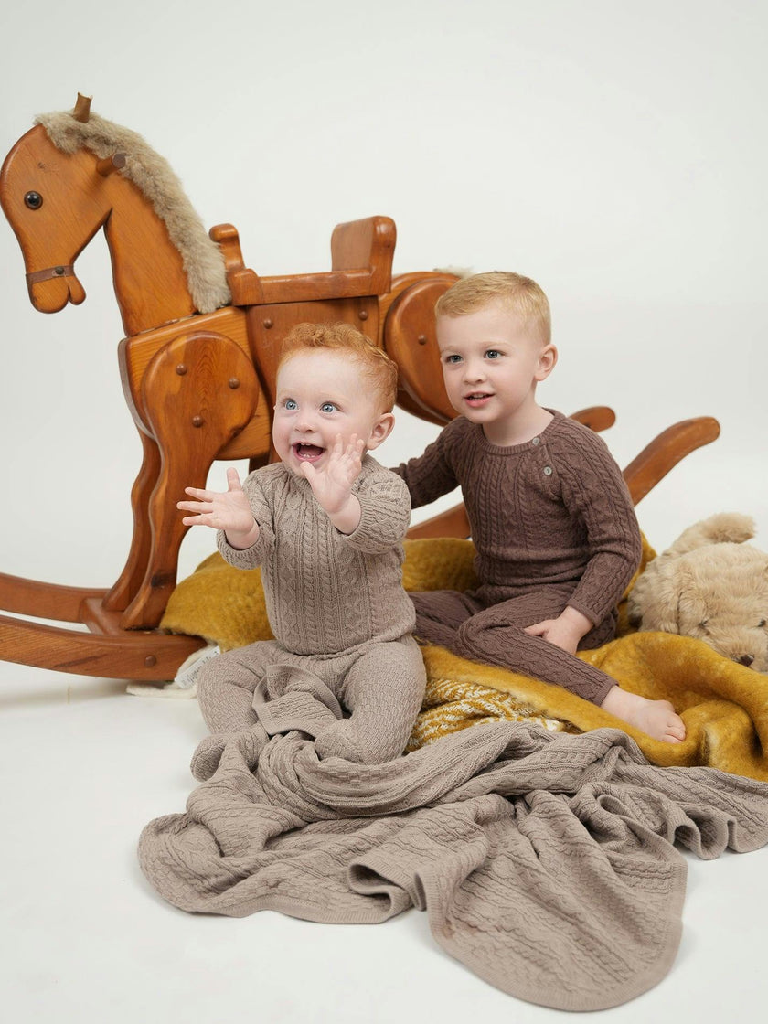 Multi Knit Shoulder Snap Long Sleeve Sweater & Pant 2-Piece Set