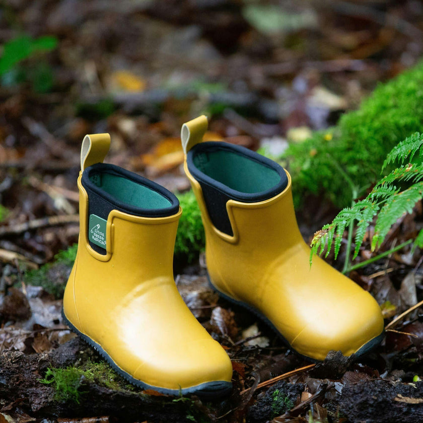 Wellington Ankle Length Round Toes Waterproof Boots, Gold