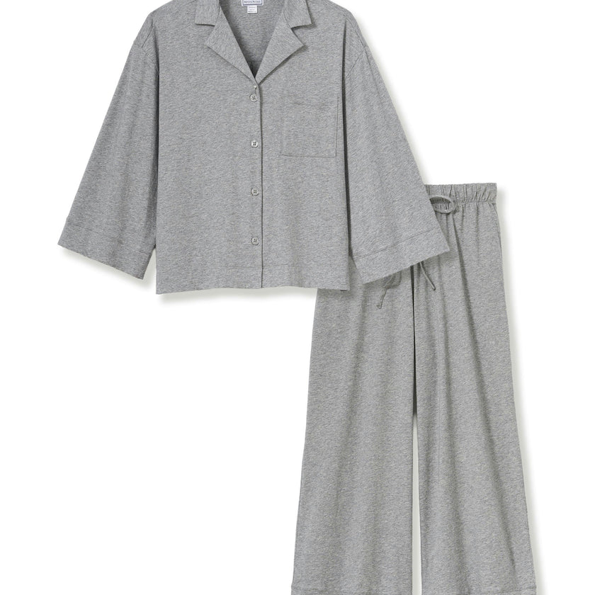 The Olivia Wide Leg Lightweight Pima Pajama Set in Heather Grey