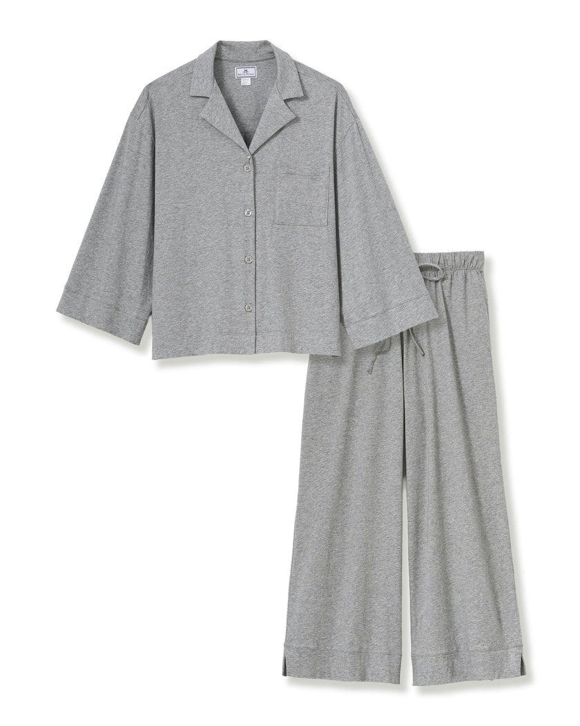 The Olivia Wide Leg Lightweight Pima Pajama Set in Heather Grey