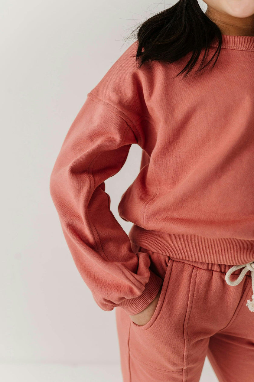 Girls Terry Crop Sweatshirt in Old Rose