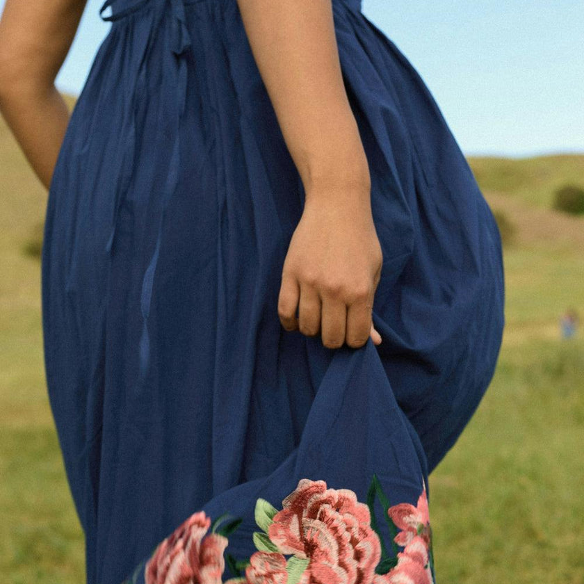 Clarissa Dress in Midnight with Red Flowers