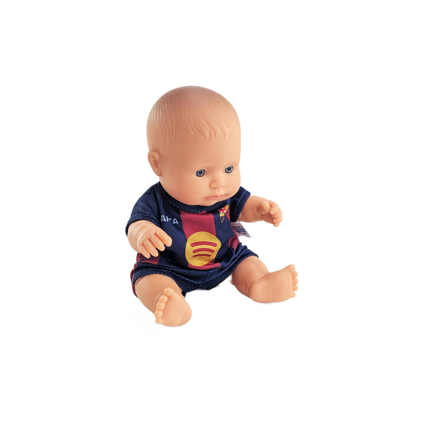 Miniland 8 1/4" Baby Boy Girl with Barcelona Soccer Jersey