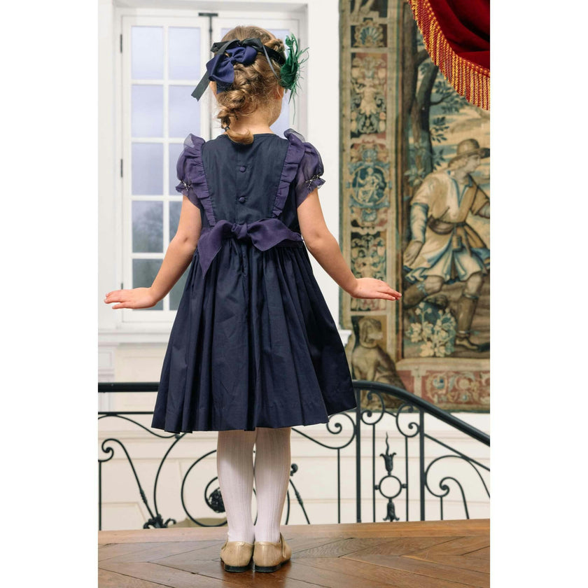 Camelia Navy Cotton Smocked Dress