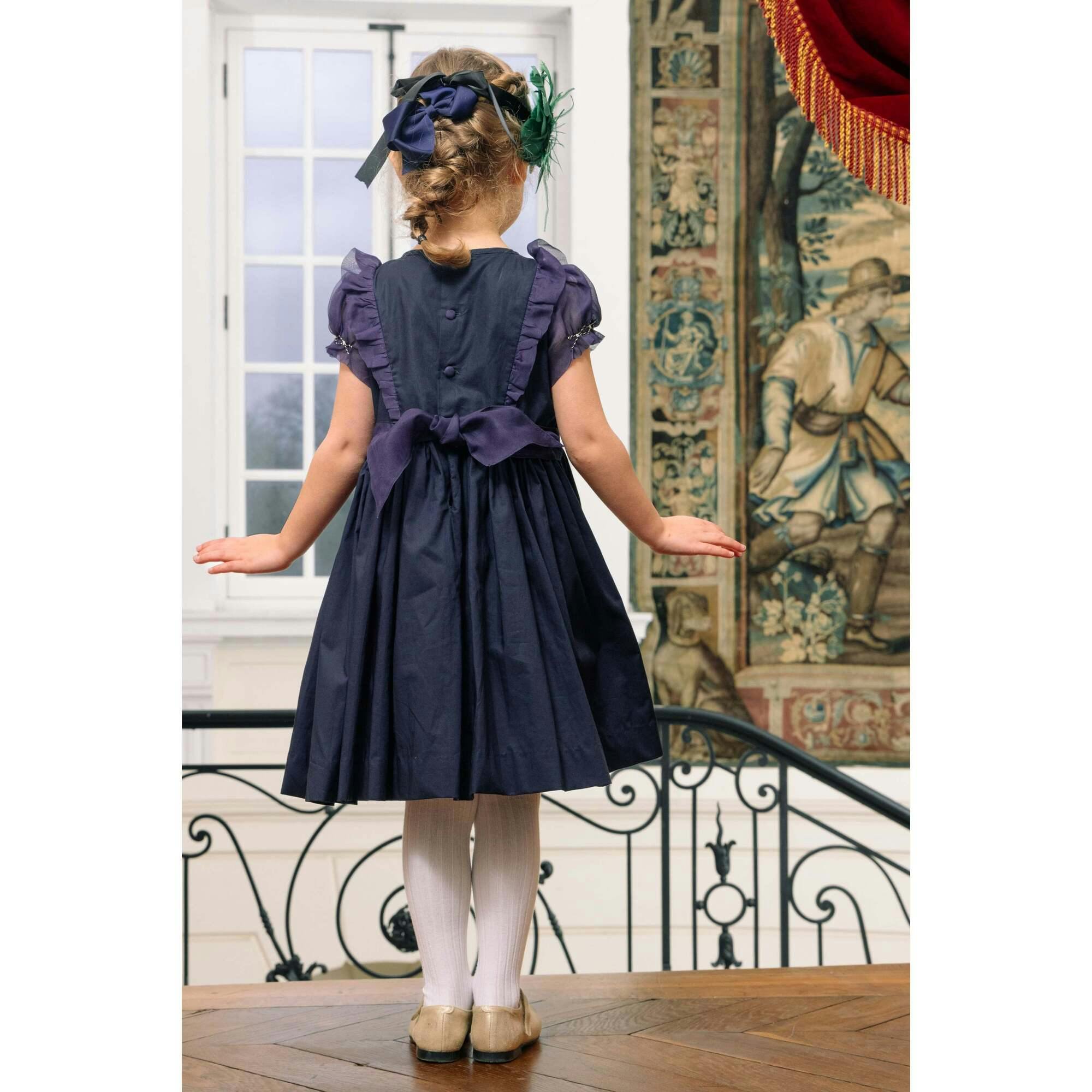 Camelia Navy Cotton Smocked Dress