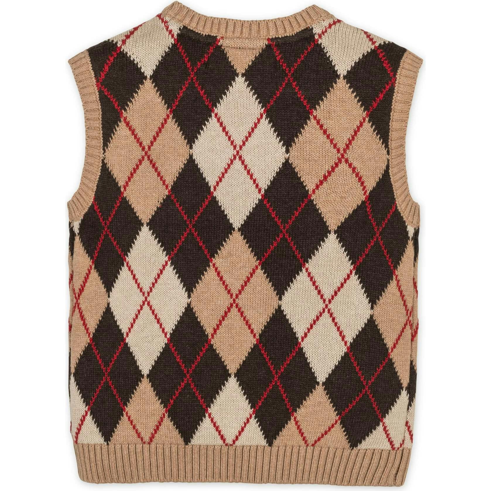 Organic V-Neck Argyle Sweater Vest, Brown