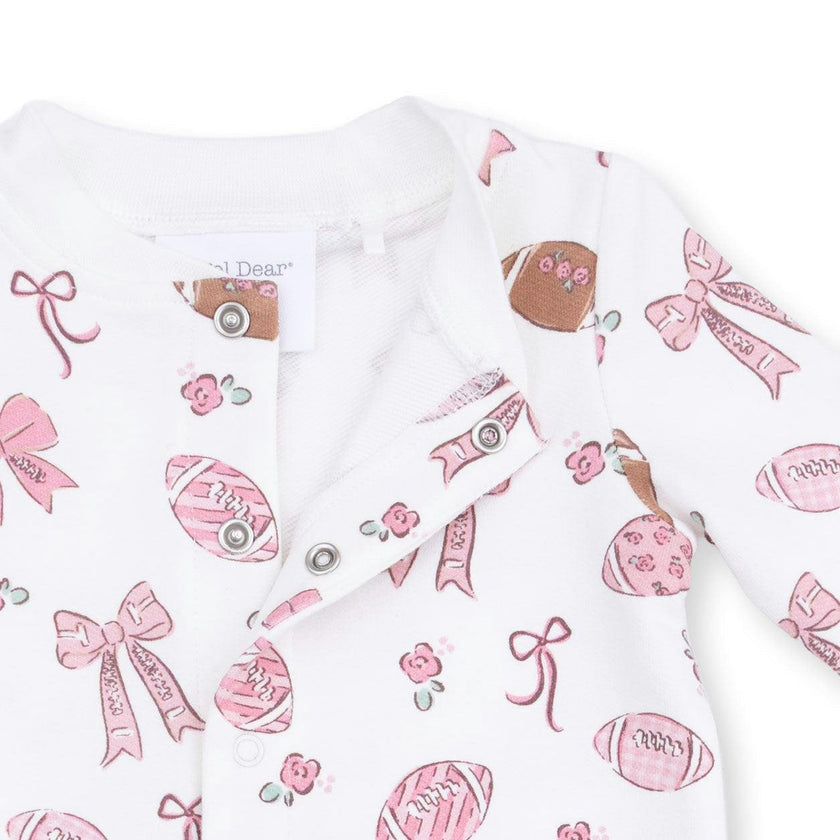 Footballs and Bows - Baseball Collar Button Up Romper