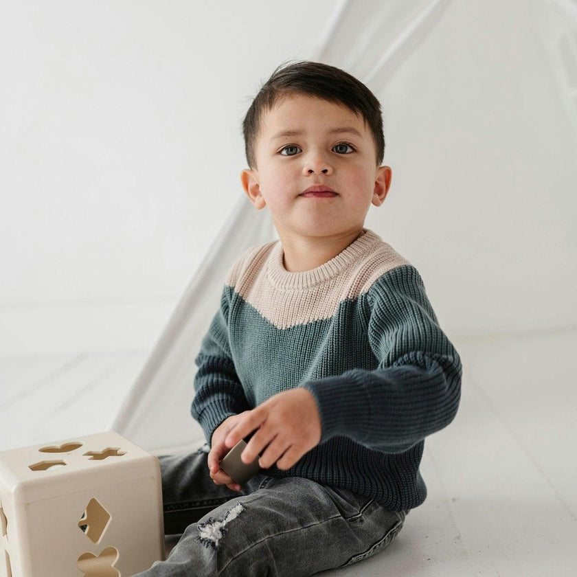 Boys Colorblock Knit Sweater in Slate