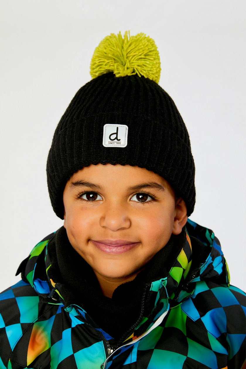 Winter Knit Hat with Pompom Black and Green