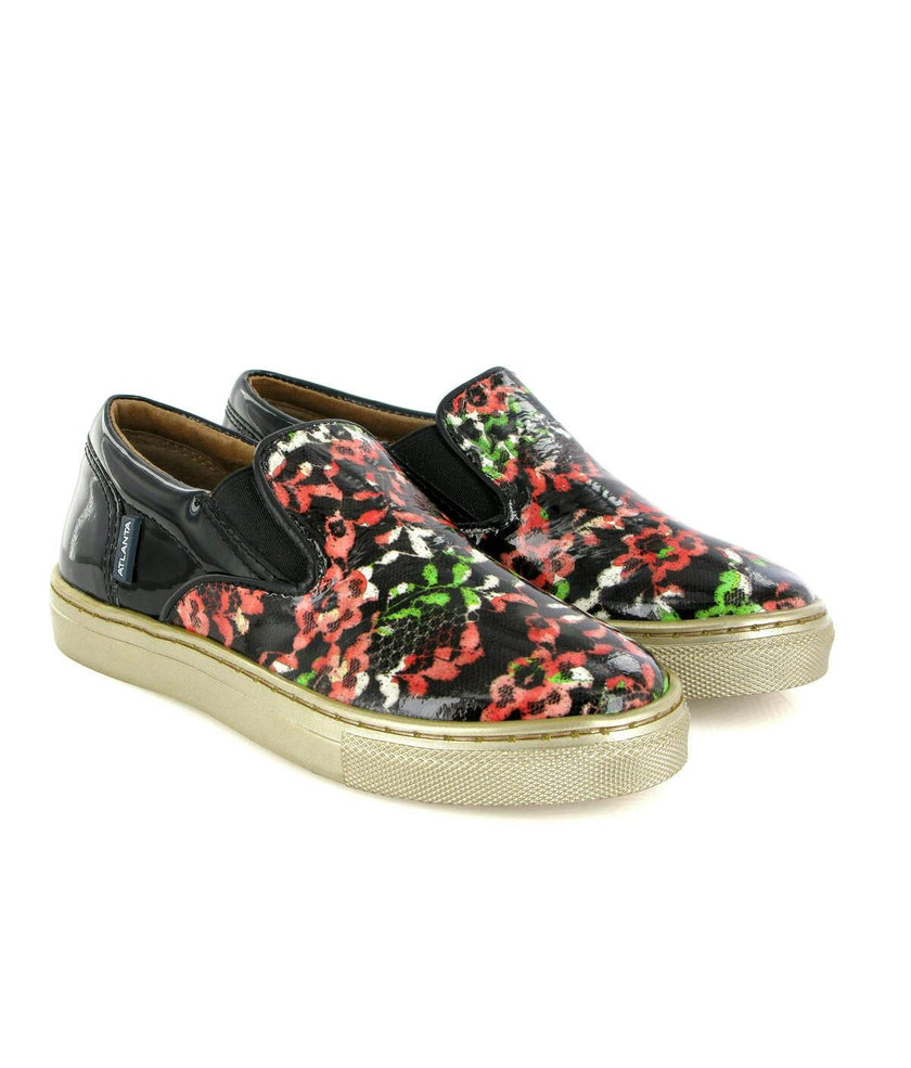 Patent Leather Slip On Sneakers, Black Red & Green
