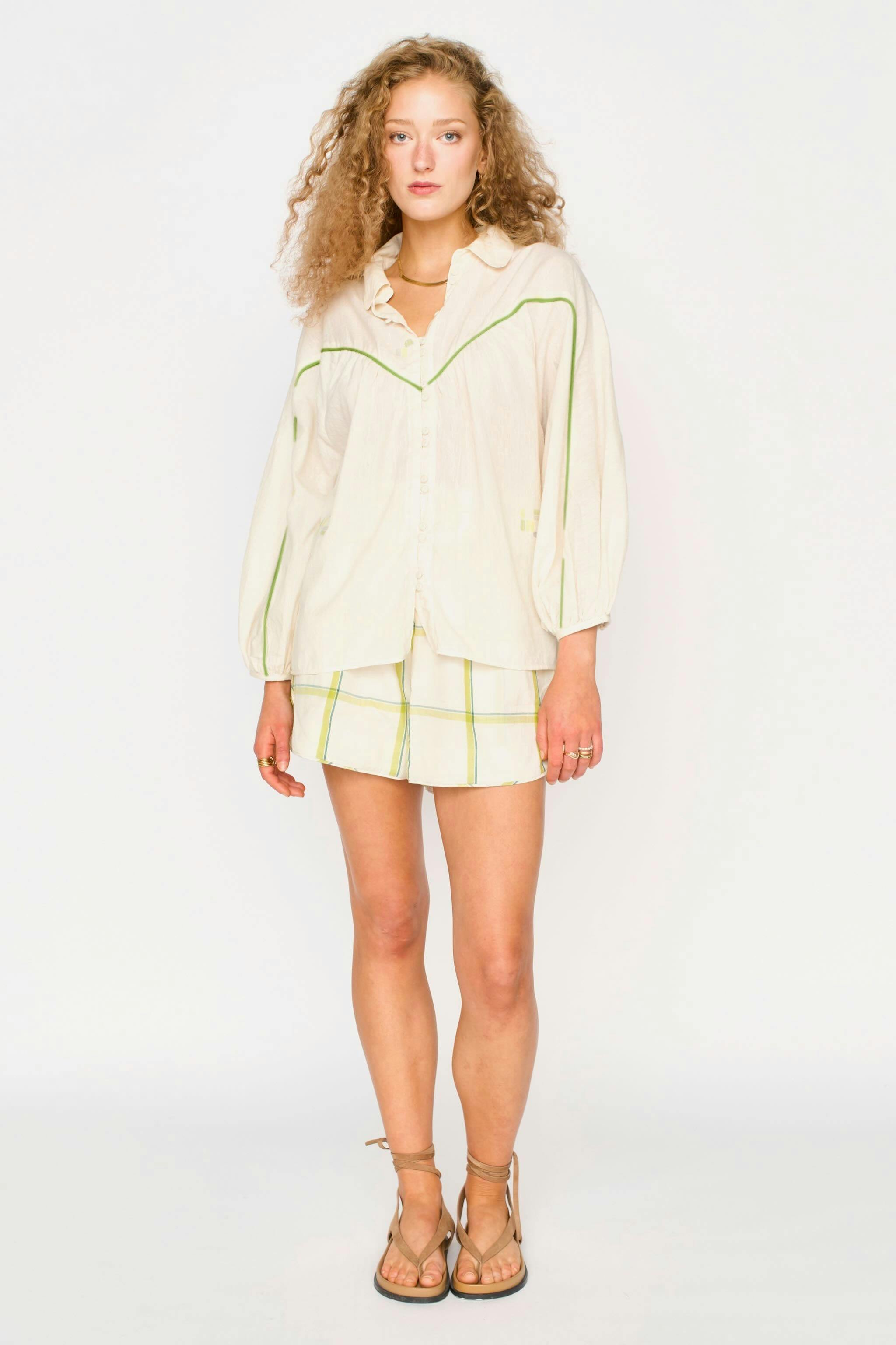 Midland Top in Lime Jamdani